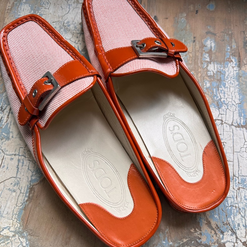 Tod's Orange and White Loafers